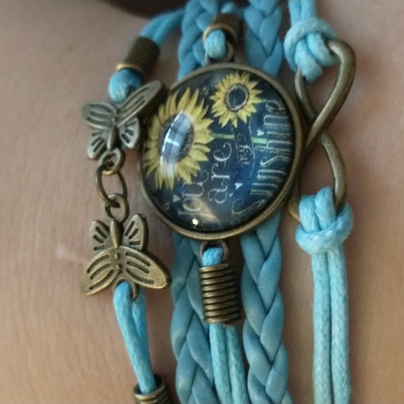 NWT butterfly, sunflower, infinity symbol braided leather bracelet - Picture 2 of 4